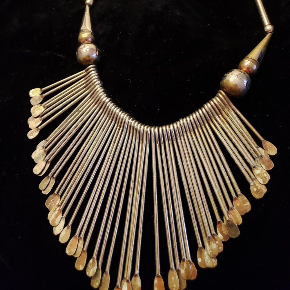 Silver artisan avant-guarde bib collar necklace